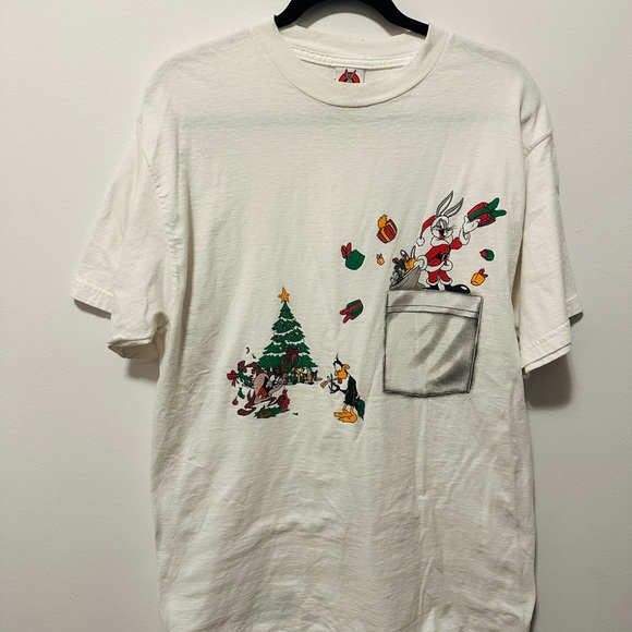 Vintage Looney Tunes Christmas T-Shirt 90s Shirt Bugs Bunny & Tasmania Devil - Picture 3 of 11